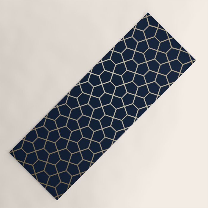 Abstract Geometric Pattern, Navy Blue and Gold Yoga Mat Gallery Image 1