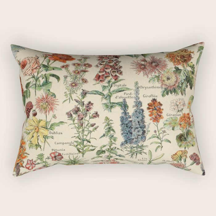 French Vintage Flowers Chart Adolphe Millot Fleurs Larousse Pour Tous Funky Cozy Boho Maximalist Rectangular Pillow Gallery Image 1