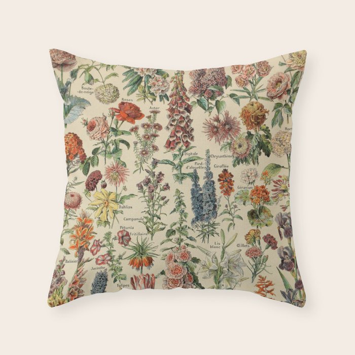 French Vintage Flowers Chart Adolphe Millot Fleurs Larousse Pour Tous Funky Cozy Boho Maximalist Throw Pillow Gallery Image 6