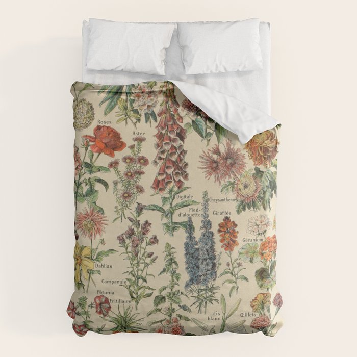 French Vintage Flowers Chart Adolphe Millot Fleurs Larousse Pour Tous Funky Cozy Boho Maximalist Duvet Cover Gallery Image 1