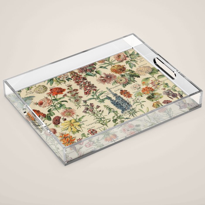 French Vintage Flowers Chart Adolphe Millot Fleurs Larousse Pour Tous Funky Cozy Boho Maximalist Acrylic Tray Gallery Image 1