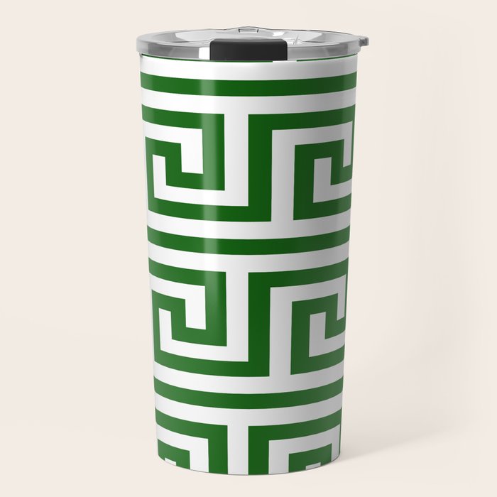 Dark Emerald Greek Key Travel Mug Gallery Image 1