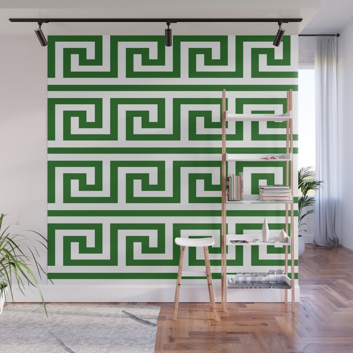 Dark Emerald Greek Key Wall Mural Gallery Image 1