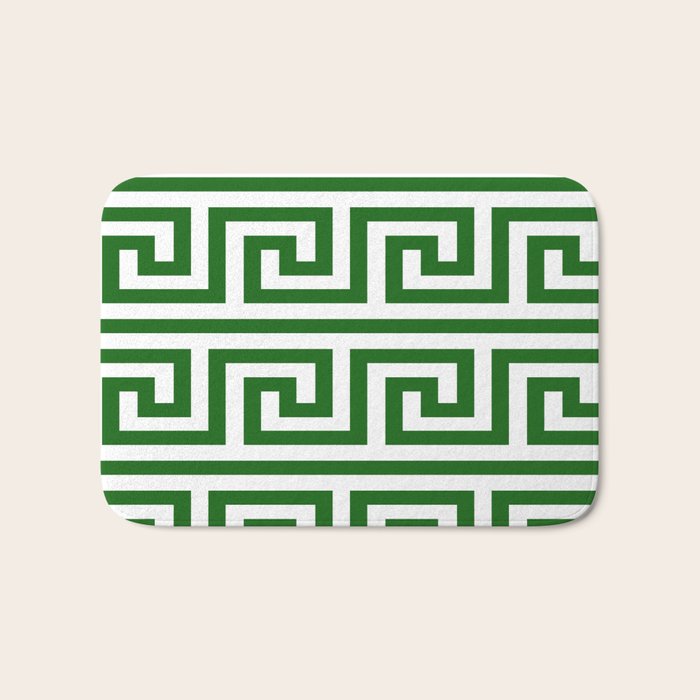 Dark Emerald Greek Key Bath Mat Gallery Image 1