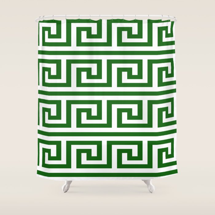 Dark Emerald Greek Key Shower Curtain Gallery Image 1