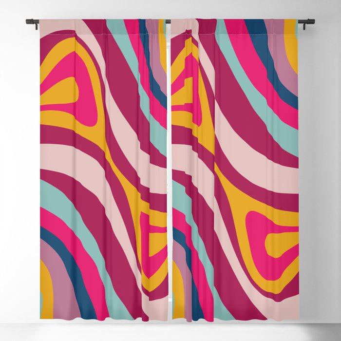New Groove Colorful Retro Swirl Abstract Pattern Magenta Blue Aqua Pink Mustard Window Curtain Gallery Image 5