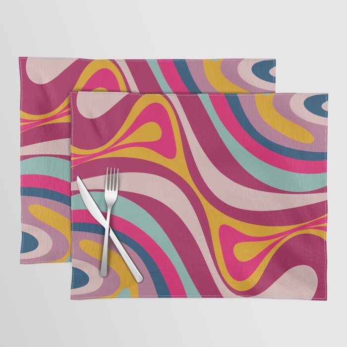New Groove Colorful Retro Swirl Abstract Pattern Magenta Blue Aqua Pink Mustard Placemat Gallery Image 1