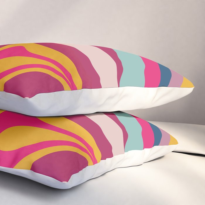 New Groove Colorful Retro Swirl Abstract Pattern Magenta Blue Aqua Pink Mustard Pillow Sham Gallery Image 3