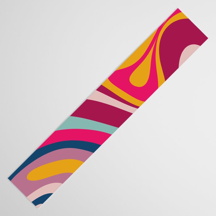 New Groove Colorful Retro Swirl Abstract Pattern Magenta Blue Aqua Pink Mustard Table Runner Gallery Image 3