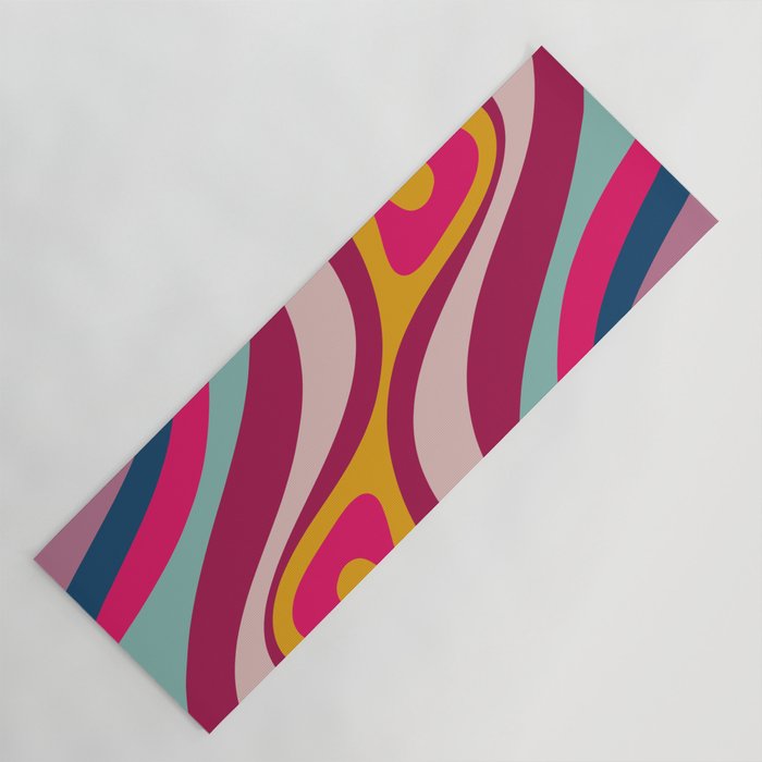 New Groove Colorful Retro Swirl Abstract Pattern Magenta Blue Aqua Pink Mustard Yoga Mat Gallery Image 1