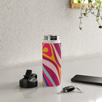 New Groove Colorful Retro Swirl Abstract Pattern Magenta Blue Aqua Pink Mustard Water Bottle Gallery Image 4