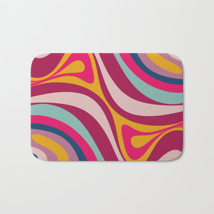 New Groove Colorful Retro Swirl Abstract Pattern Magenta Blue Aqua Pink Mustard Bath Mat Gallery Image 1