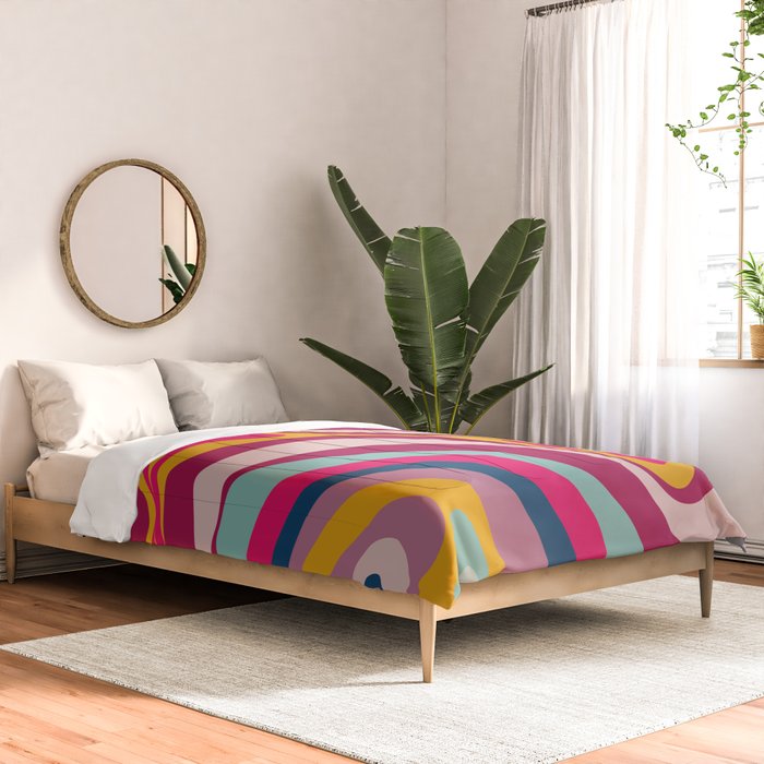 New Groove Colorful Retro Swirl Abstract Pattern Magenta Blue Aqua Pink Mustard Comforter Gallery Image 2
