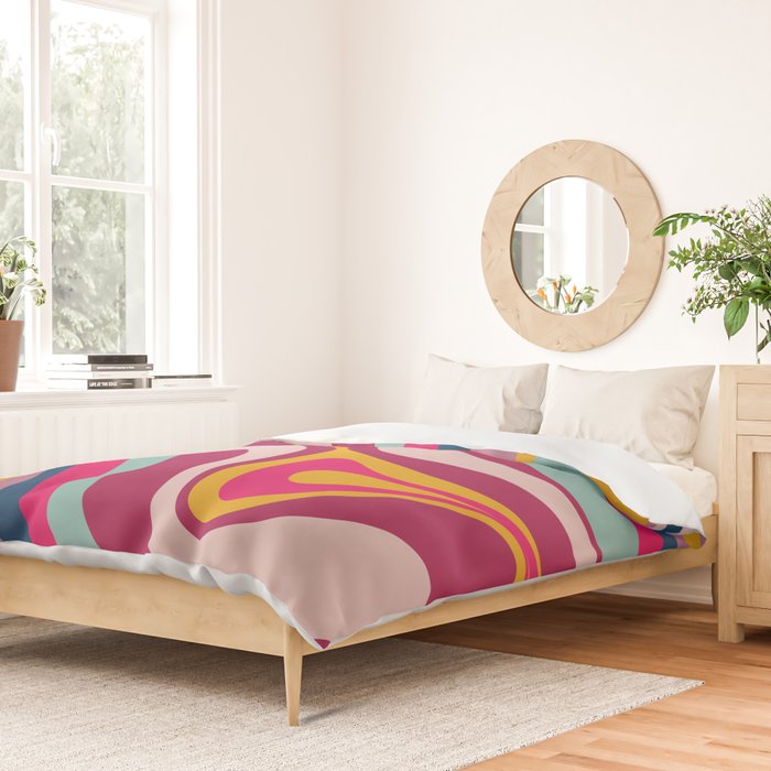 New Groove Colorful Retro Swirl Abstract Pattern Magenta Blue Aqua Pink Mustard Duvet Cover Gallery Image 2