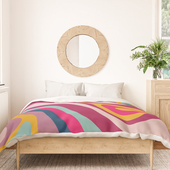 New Groove Colorful Retro Swirl Abstract Pattern Magenta Blue Aqua Pink Mustard Duvet Cover Gallery Image 3