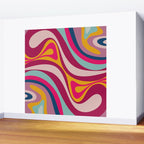 New Groove Colorful Retro Swirl Abstract Pattern Magenta Blue Aqua Pink Mustard Wall Mural Gallery Image 2