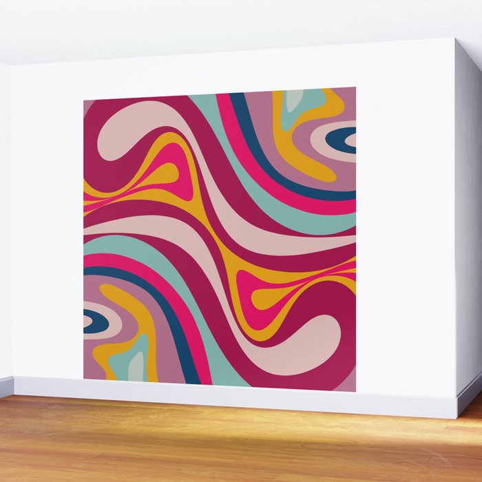New Groove Colorful Retro Swirl Abstract Pattern Magenta Blue Aqua Pink Mustard Wall Mural Gallery Image 2