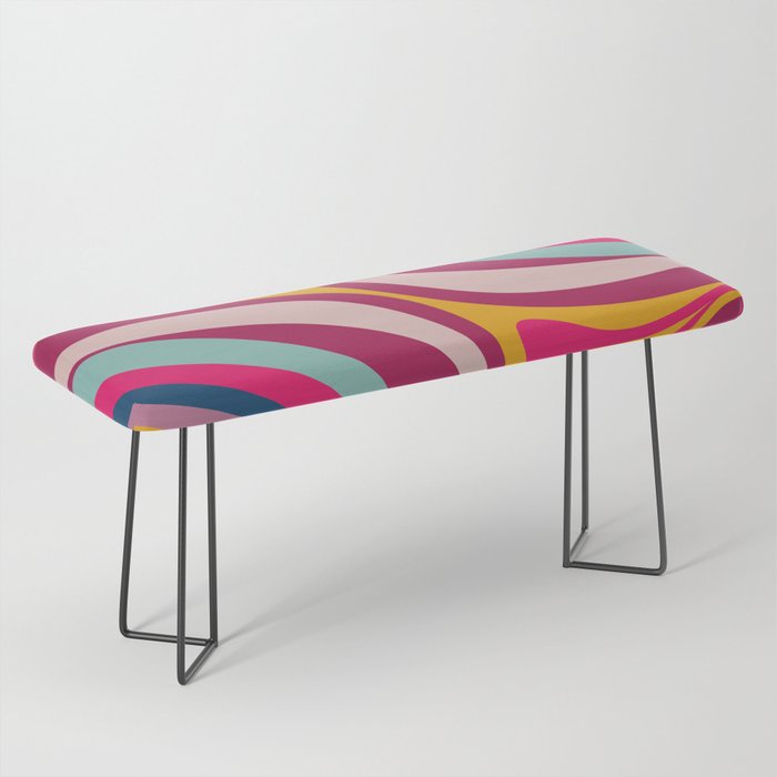 New Groove Colorful Retro Swirl Abstract Pattern Magenta Blue Aqua Pink Mustard Bench Gallery Image 1