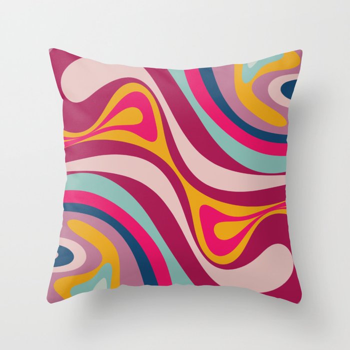 New Groove Colorful Retro Swirl Abstract Pattern Magenta Blue Aqua Pink Mustard Throw Pillow Gallery Image 6