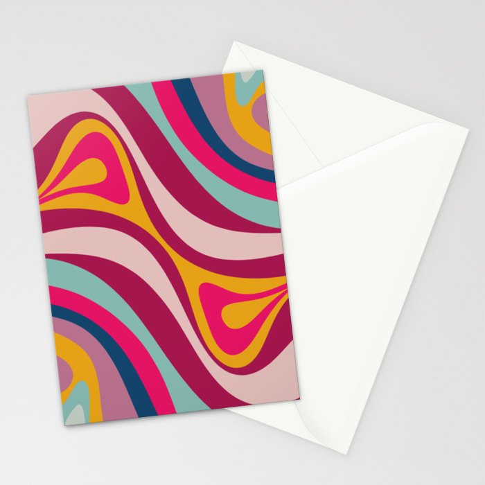 New Groove Colorful Retro Swirl Abstract Pattern Magenta Blue Aqua Pink Mustard Stationery Card Gallery Image 2