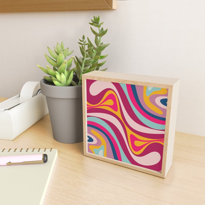 New Groove Colorful Retro Swirl Abstract Pattern Magenta Blue Aqua Pink Mustard Mini Art Print Gallery Image 2