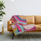 New Groove Colorful Retro Swirl Abstract Pattern Magenta Blue Aqua Pink Mustard Throw Blanket Gallery Image 1