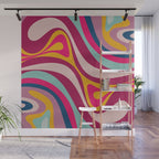 New Groove Colorful Retro Swirl Abstract Pattern Magenta Blue Aqua Pink Mustard Wall Mural Gallery Image 1
