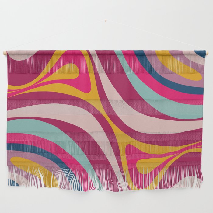 New Groove Colorful Retro Swirl Abstract Pattern Magenta Blue Aqua Pink Mustard Wall Hanging Gallery Image 1