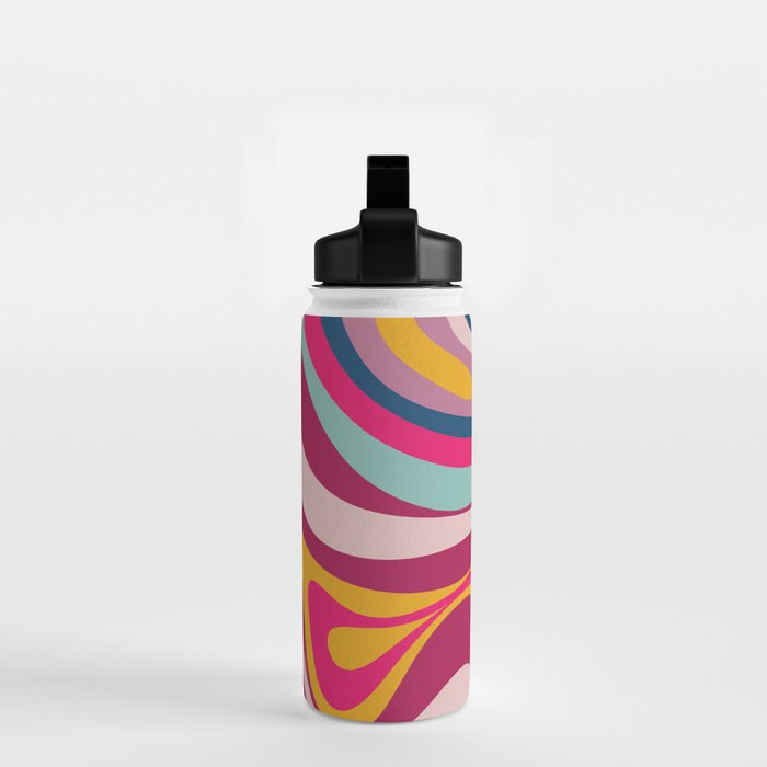 New Groove Colorful Retro Swirl Abstract Pattern Magenta Blue Aqua Pink Mustard Water Bottle Gallery Image 2