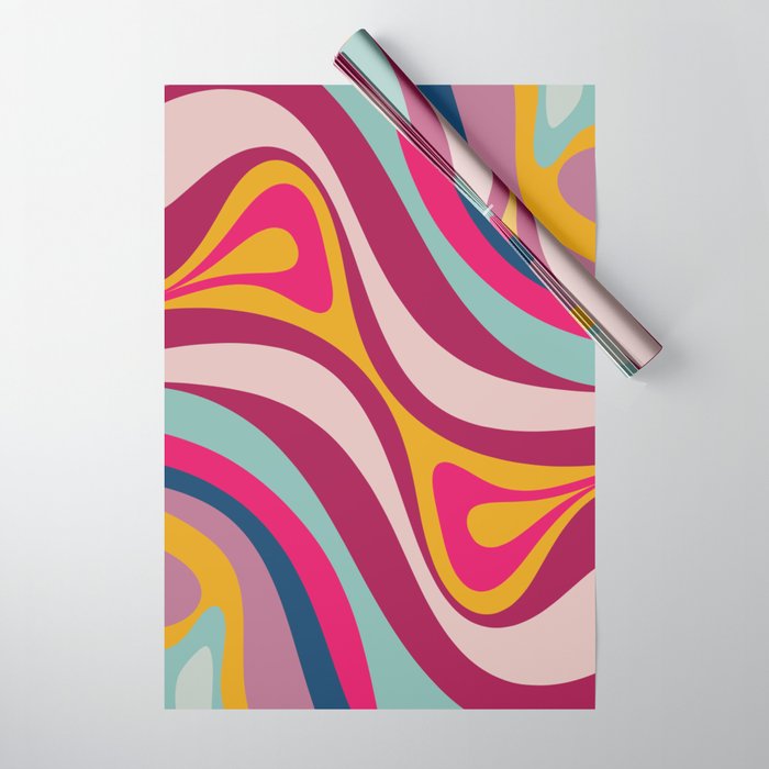 New Groove Colorful Retro Swirl Abstract Pattern Magenta Blue Aqua Pink Mustard Wrapping Paper Gallery Image 1