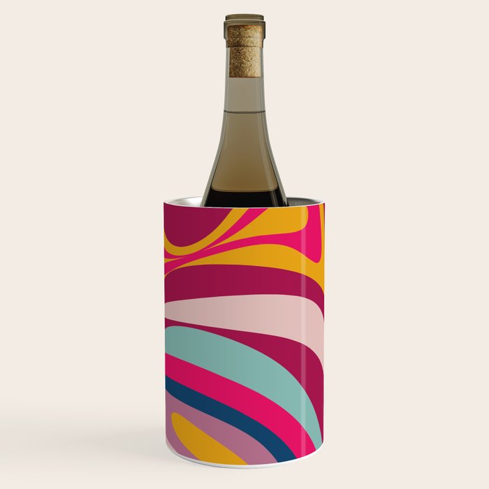 New Groove Colorful Retro Swirl Abstract Pattern Magenta Blue Aqua Pink Mustard Wine Chiller Gallery Image 2