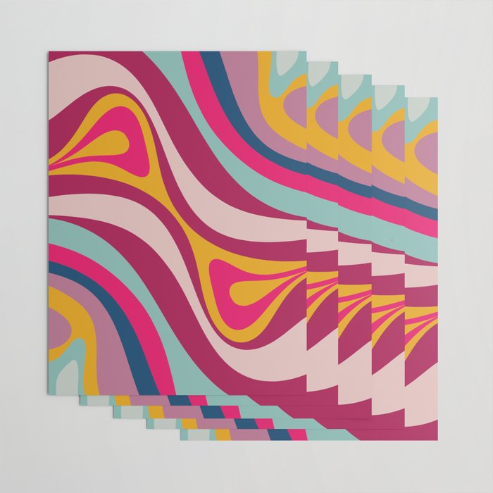 New Groove Colorful Retro Swirl Abstract Pattern Magenta Blue Aqua Pink Mustard Wrapping Paper Gallery Image 3