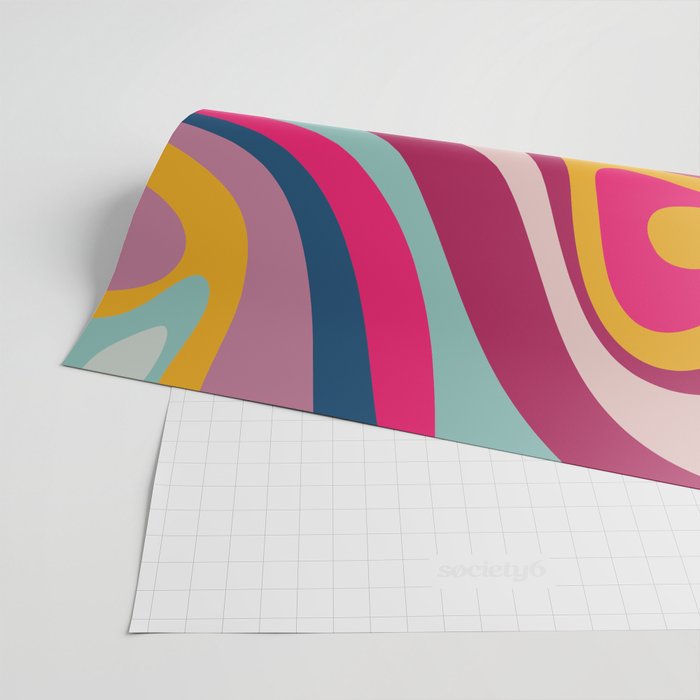 New Groove Colorful Retro Swirl Abstract Pattern Magenta Blue Aqua Pink Mustard Wrapping Paper Gallery Image 2