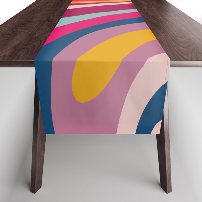 New Groove Colorful Retro Swirl Abstract Pattern Magenta Blue Aqua Pink Mustard Table Runner Gallery Image 1