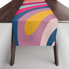 New Groove Colorful Retro Swirl Abstract Pattern Magenta Blue Aqua Pink Mustard Table Runner Gallery Image 1