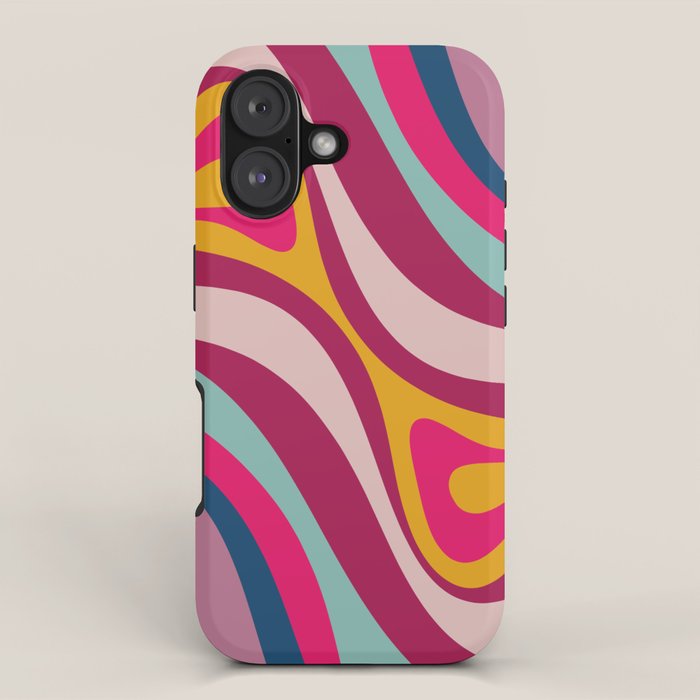 New Groove Colorful Retro Swirl Abstract Pattern Magenta Blue Aqua Pink Mustard iPhone Case Gallery Image 1
