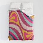 New Groove Colorful Retro Swirl Abstract Pattern Magenta Blue Aqua Pink Mustard Duvet Cover Gallery Image 6