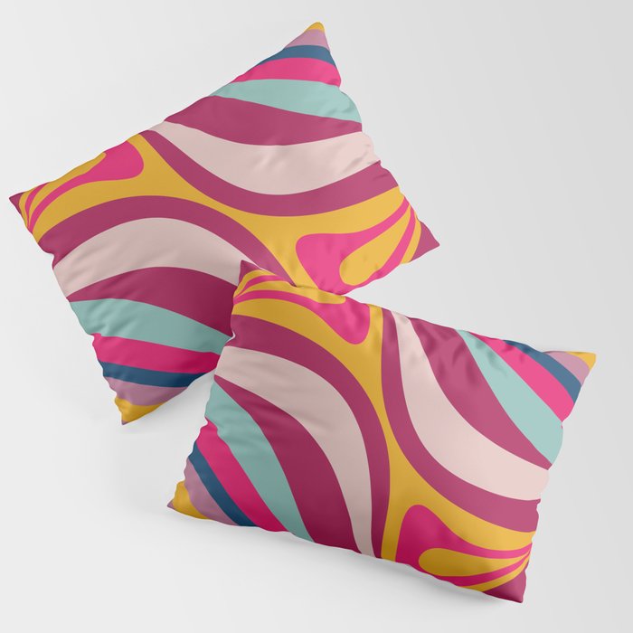 New Groove Colorful Retro Swirl Abstract Pattern Magenta Blue Aqua Pink Mustard Pillow Sham Gallery Image 3