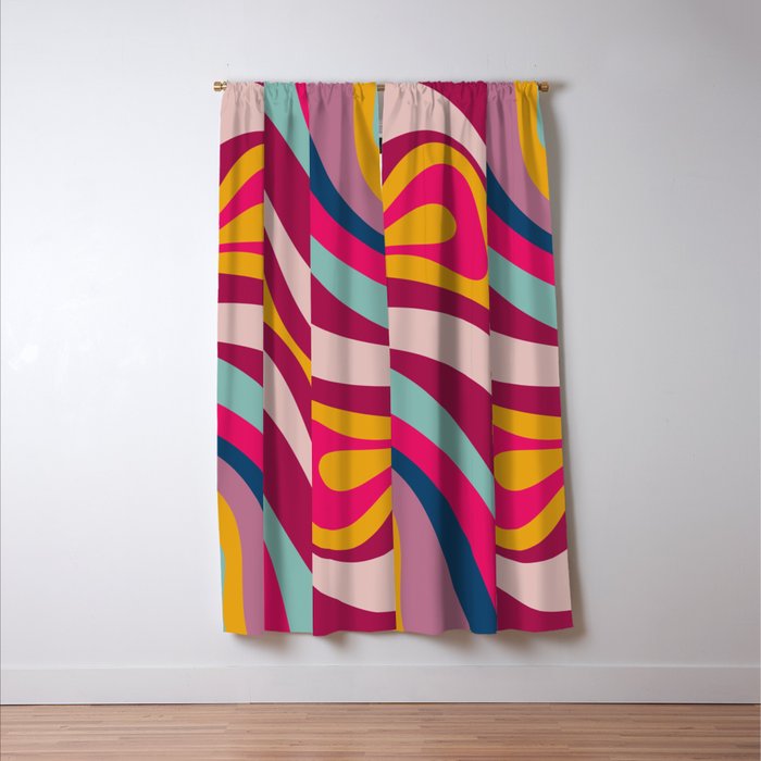 New Groove Colorful Retro Swirl Abstract Pattern Magenta Blue Aqua Pink Mustard Window Curtain Gallery Image 3
