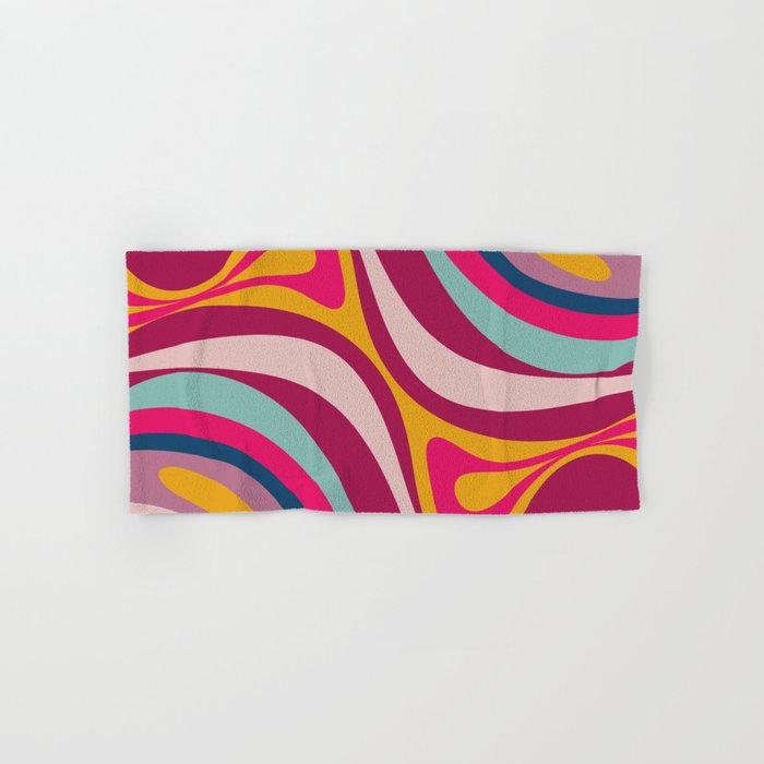 New Groove Colorful Retro Swirl Abstract Pattern Magenta Blue Aqua Pink Mustard Bath Towel Gallery Image 1