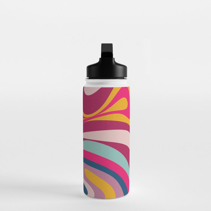 New Groove Colorful Retro Swirl Abstract Pattern Magenta Blue Aqua Pink Mustard Water Bottle Gallery Image 3