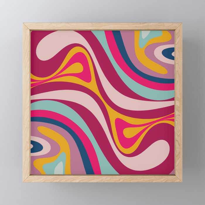 New Groove Colorful Retro Swirl Abstract Pattern Magenta Blue Aqua Pink Mustard Mini Art Print Gallery Image 1