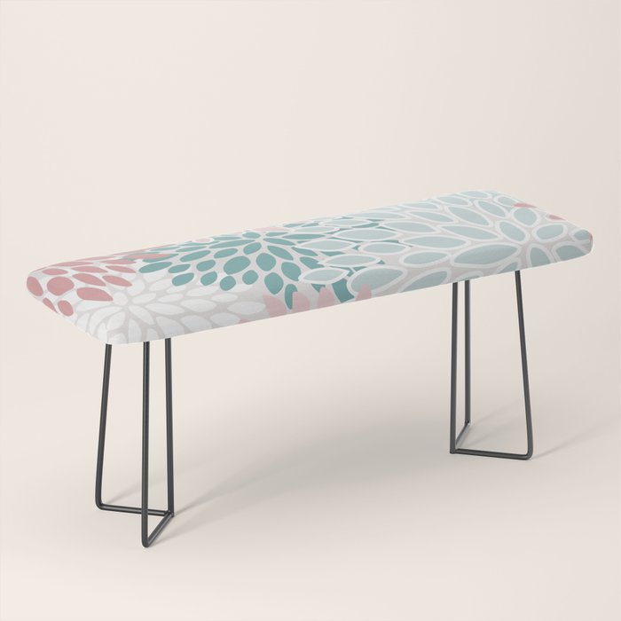 Floral Bloom, Teal, Green, Pink and White Bench Gallery Image 1