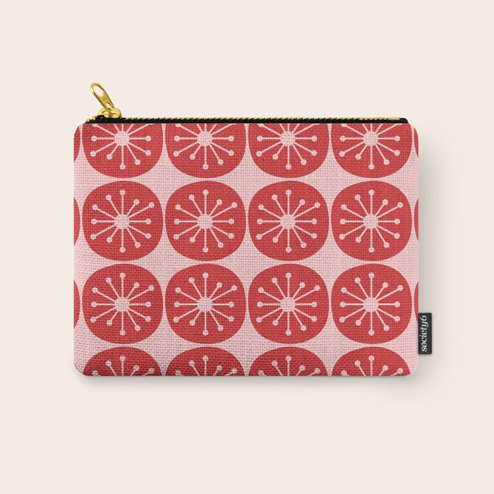 Atomic Age Mid Century Modern Retro Dots in Vintage Christmas Red and Pink Carry All Pouch Gallery Image 1