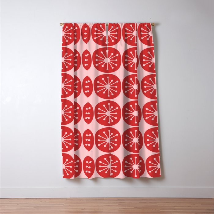 Atomic Age Mid Century Modern Retro Dots in Vintage Christmas Red and Pink Window Curtain Gallery Image 3