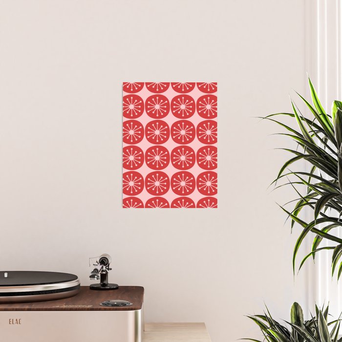 Atomic Age Mid Century Modern Retro Dots in Vintage Christmas Red and Pink Poster Gallery Image 2