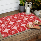 Atomic Age Mid Century Modern Retro Dots in Vintage Christmas Red and Pink Outdoor Rug Gallery Image 2