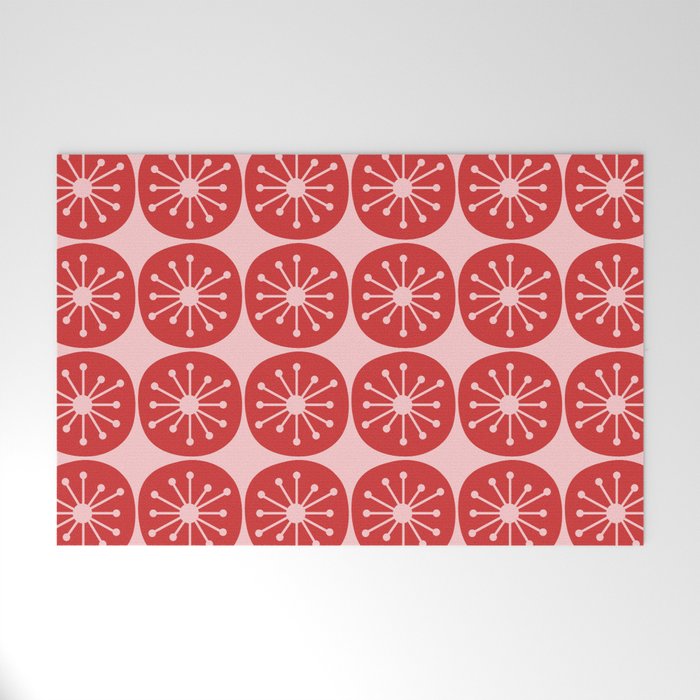 Atomic Age Mid Century Modern Retro Dots in Vintage Christmas Red and Pink Welcome Mat Gallery Image 1