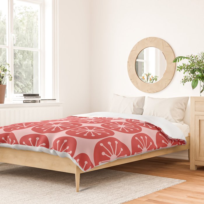 Atomic Age Mid Century Modern Retro Dots in Vintage Christmas Red and Pink Duvet Cover Gallery Image 2