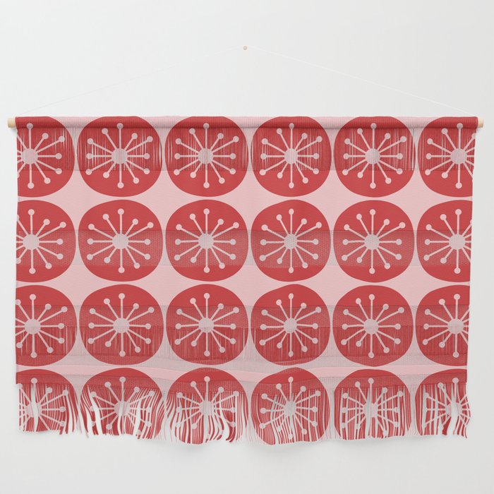 Atomic Age Mid Century Modern Retro Dots in Vintage Christmas Red and Pink Wall Hanging Gallery Image 1